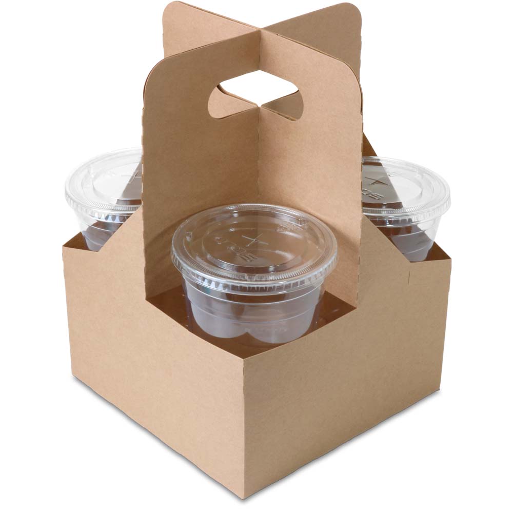 disposable 4 cup carrier with cups inside
