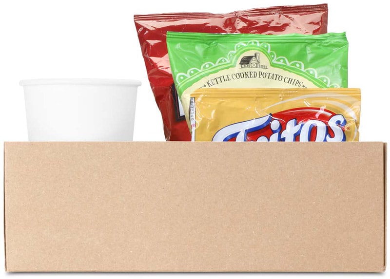 disposable concession tray with chips in it
