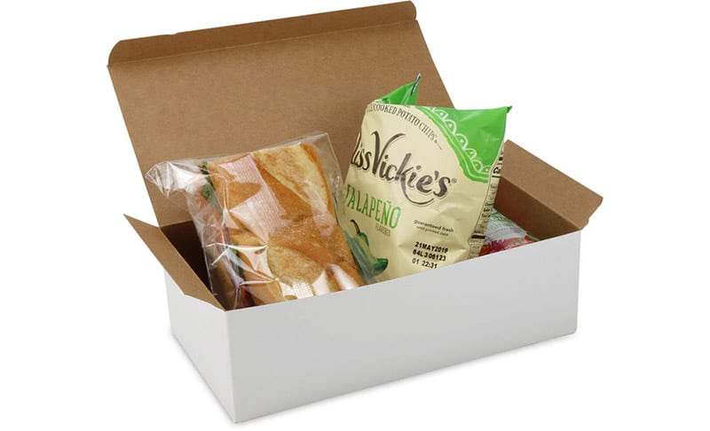 takeout lunch box with items inside