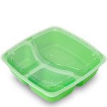 48 oz. 3 Compartment Meal Prep / Takeout Container w. Lid Vents - Lime Green Base / Clear Lid