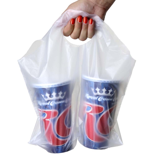 13 x 13 + 3 Wave Style Divided BEVERAGE Cup Carrier Bag - 1.3 mil HD Poly