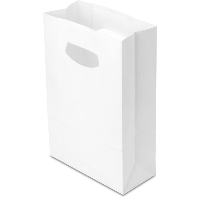 White Gloss Paper Die Cut Flat Bottom Bags 7.13 x 3.25 x 10.75"