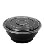 32 oz. Black Round Plastic Noodle Bowls w. Lid