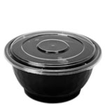 42 oz. Black Round Plastic Noodle Bowls w. Lid
