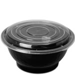 50 oz. Black Round Plastic Noodle Bowls w. Lid