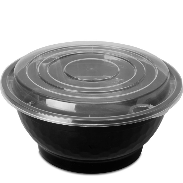 50 oz. Round Plastic Bowls and Lids w. Noodle Insert - Combo Pack