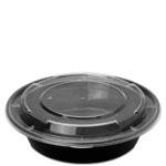 24 oz. Round Plastic Food Container - Black Base w. Clear Lid