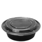 32 oz. Round Plastic Food Container - Black Base w. Clear Lid