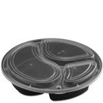 45 oz. Round 3 Compartment Plastic Food Container Combo Pack w. Divided Lid