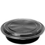 48 oz. Round Plastic Food Container - Black Base w. Clear Lid