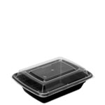 12 oz. Black Rectangular Microwaveable Food Container w. Lid