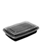 28 oz. Black Rectangular Microwaveable Food Container w. Lid
