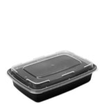 32 oz. Black Rectangular Microwaveable Food Container w. Lid