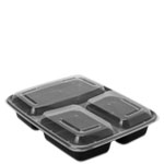 39 oz. Black Three Compartment Plastic Food Container Combo Pack with Divided Lid