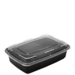 38 oz. Black Rectangular Microwaveable Food Container w. Lid