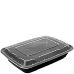 58 oz. Black Rectangular Microwaveable Food Container w. Lid