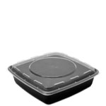 48 oz. Black Square Microwaveable Food Container w. Lid