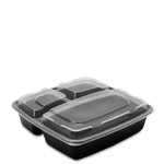 48 oz. Black Three Compartment Plastic Food Container Combo Pack with Divided Lid