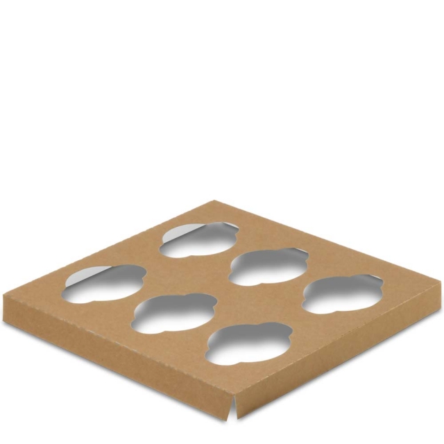 Regular Size Six-Cupcake Insert for 10 x 10" Cupcake Boxes: Brown