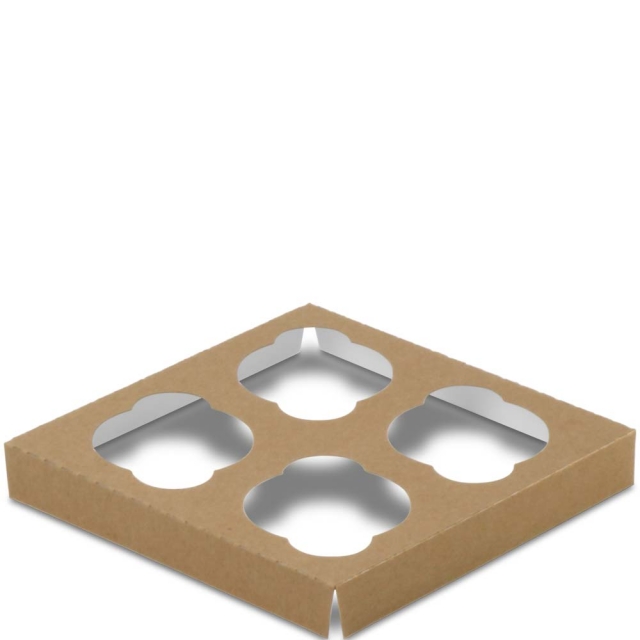 Regular Size Four-Cupcake Insert for 7 x 7 x 4" Cupcake Boxes: Brown