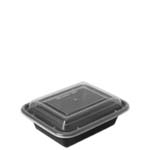 12 oz. Rectangular Plastic Microwaveable Black Bowl with Clear Lid