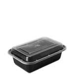 24 oz. Rectangular Plastic Microwaveable Black Bowl with Clear Lid