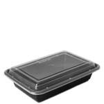 32 oz. Rectangular Plastic Microwaveable Black Bowl with Clear Lid