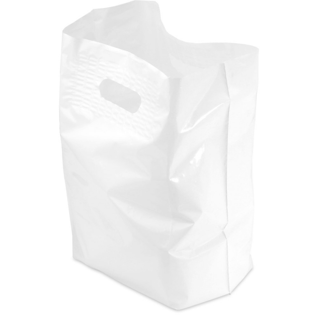 14 x 12 + 6 in. - Heavy Duty White Plastic Bags with Die Cut Handle