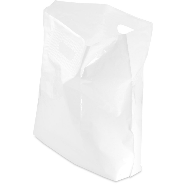 16 x 14 + 8 in. - Heavy Duty White Plastic Bags with Die Cut Handle