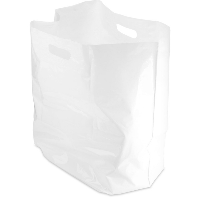 20 x 15.5 + 9 in. - Heavy Duty White Plastic Bags with Die Cut Handle