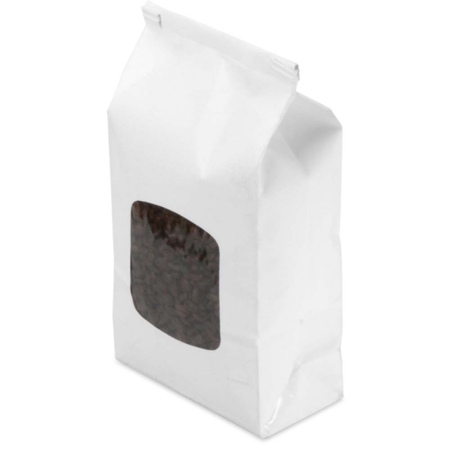 1 lb. White Gloss Window Coffee Bags - Polypropylene Lined