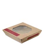16 in. Catering Square with Window - Natural Brown Kraft with Red "Tasty", "Enjoy" Design