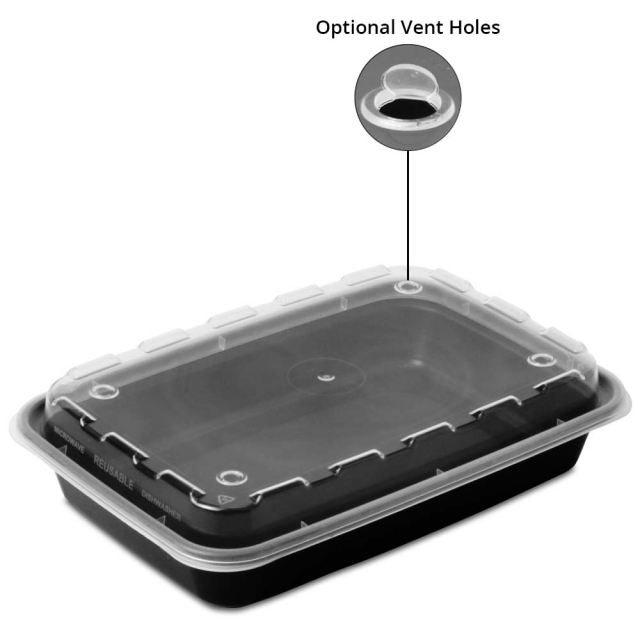 12 oz. Rectangular Plastic Vent-able Food Container - Black Base/Clear Lid