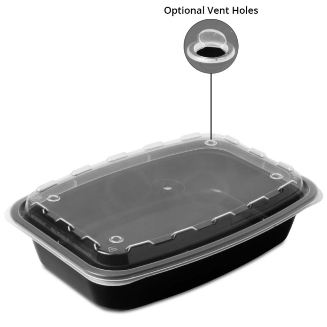 28 oz. Rectangular Plastic Vent-able Food Container - Black Base / Clear Lid