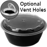 32 oz. Round Plastic Vent-able Food Container - Black Base / Clear Lid