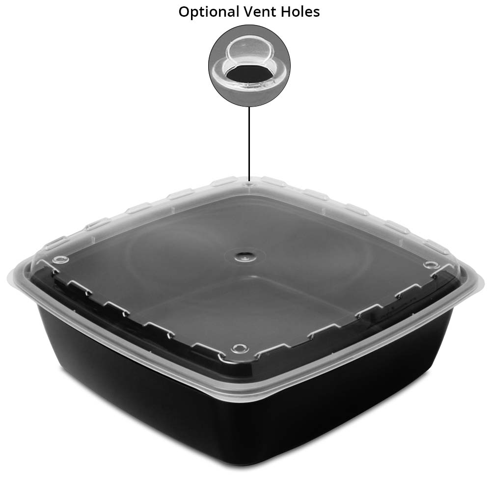 64 oz. Black Plastic Square Reusable Food Container