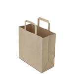 Natural Brown Kraft Flat Handle Paper Shopping Bags - 10 x 5 x 10 in.