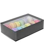 Onyx Black Macaron Box with Clear Lid - Holds 12