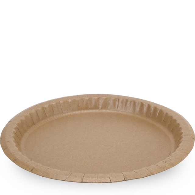 9 in. Brown Kraft Natural 3-Ply Corrugated Disposable Plates