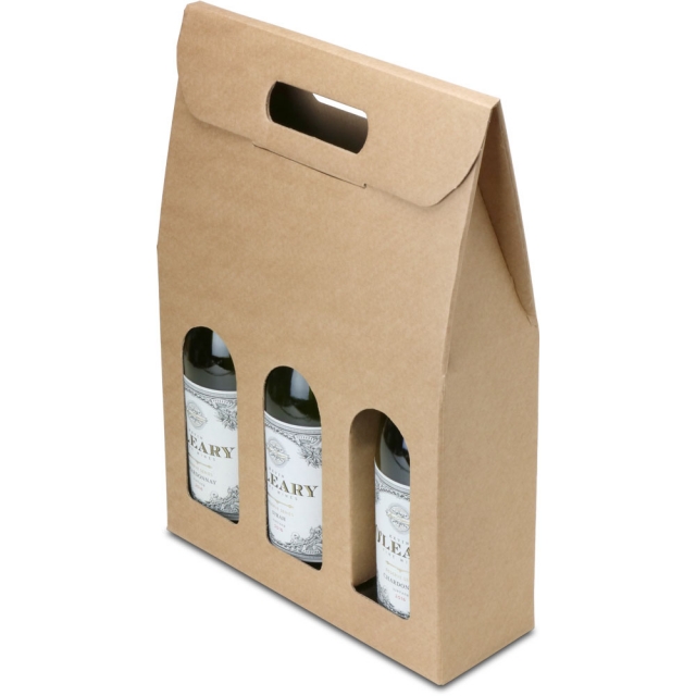 Natural Brown Kraft 3 Bottle Wine Carrier Boxes