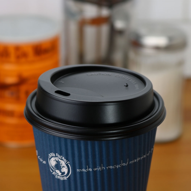 Huhtamaki Sipper Dome Style Black Lids for Disposable Coffee Cups - Fits 10, 12, 16, 20, 24 oz.