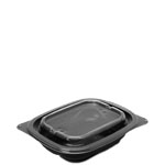 8 oz. Single-Compartment Black Reusable Food Tray with Clear Lids