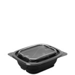 12 oz. Single-Compartment Black Reusable Food Tray with Clear Lids