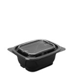 16 oz. Single-Compartment Black Reusable Food Tray with Clear Lids