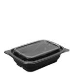 24 oz. Single-Compartment Black Reusable Food Tray with Clear Lids