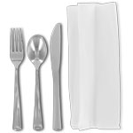 Silver 3 pc Cutlery Set Rolled in a White Napkin