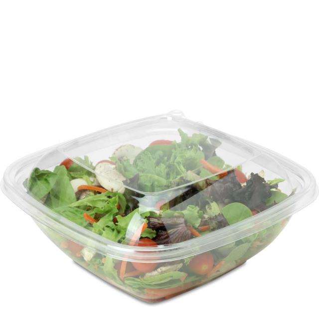 64 oz. Tamper Resistant, Tamper Evident Square Clear Plastic Bowl