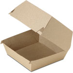 Natural Brown Kraft Burger Corrugated Clamshell Container - 4 x 4 x 3 in.