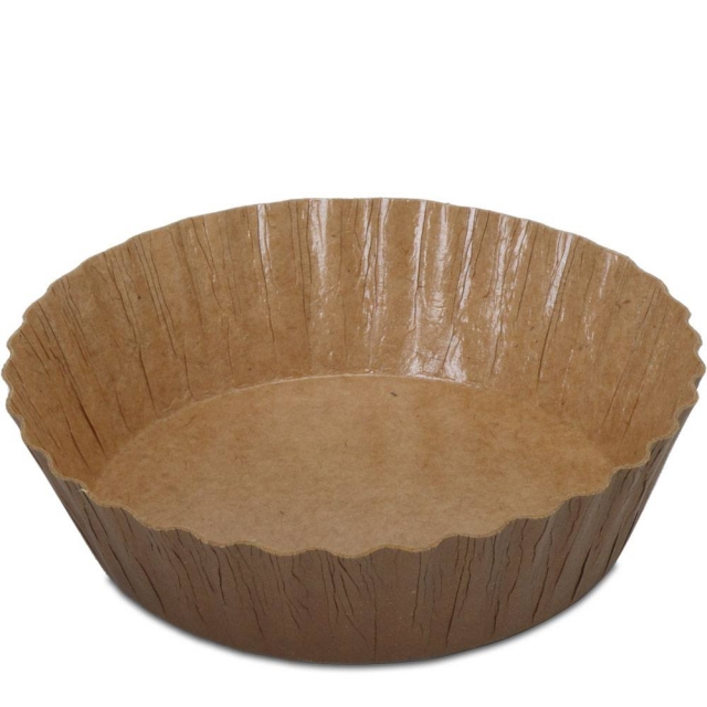 5.7 oz. FLUTED Round Baking Cup, with Grease Barrier Coating - Kraft Paper - 3.94 x 1.125 in.