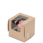 4 x 4 x 4" Recycled Brown Kraft Individual Cupcake Bakery Boxes with Window